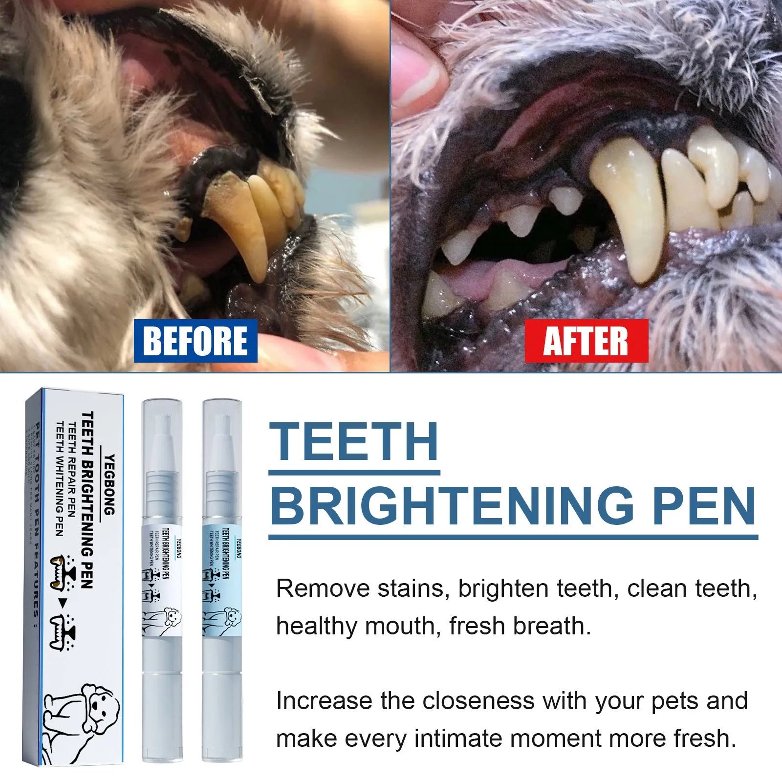 Yegbong pet teeth whitening pen and dental brush kit for dogs and cats