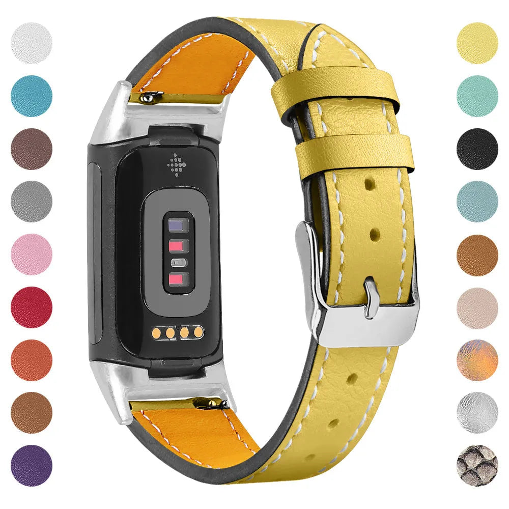 Genuine cowhide leather replacement strap for Fitbit Charge 5 and Charge 6 fitness trackers