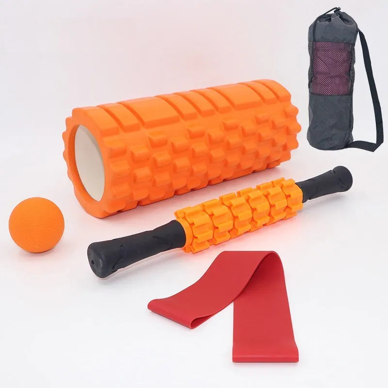 Black six-piece foam roller massage bar set with 33cm shaft for fitness and health massage