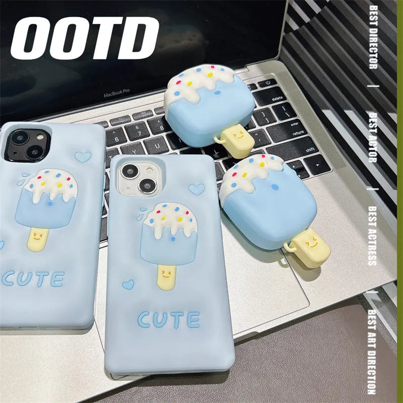 Blue silicone headphone case cover with cartoon lollipop design for Apple AirPods