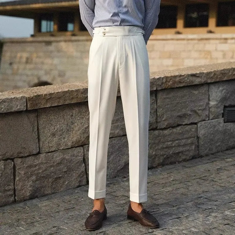 Men's slim fit suit trousers in chemical fibre blend with straight leg business formal styling