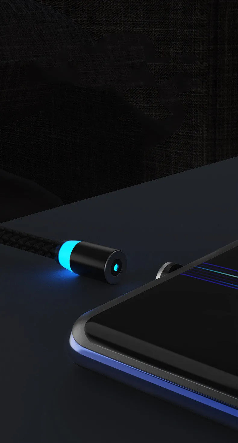 Magnetic mobile phone charging cable with breathing light indicator in multiple colour options