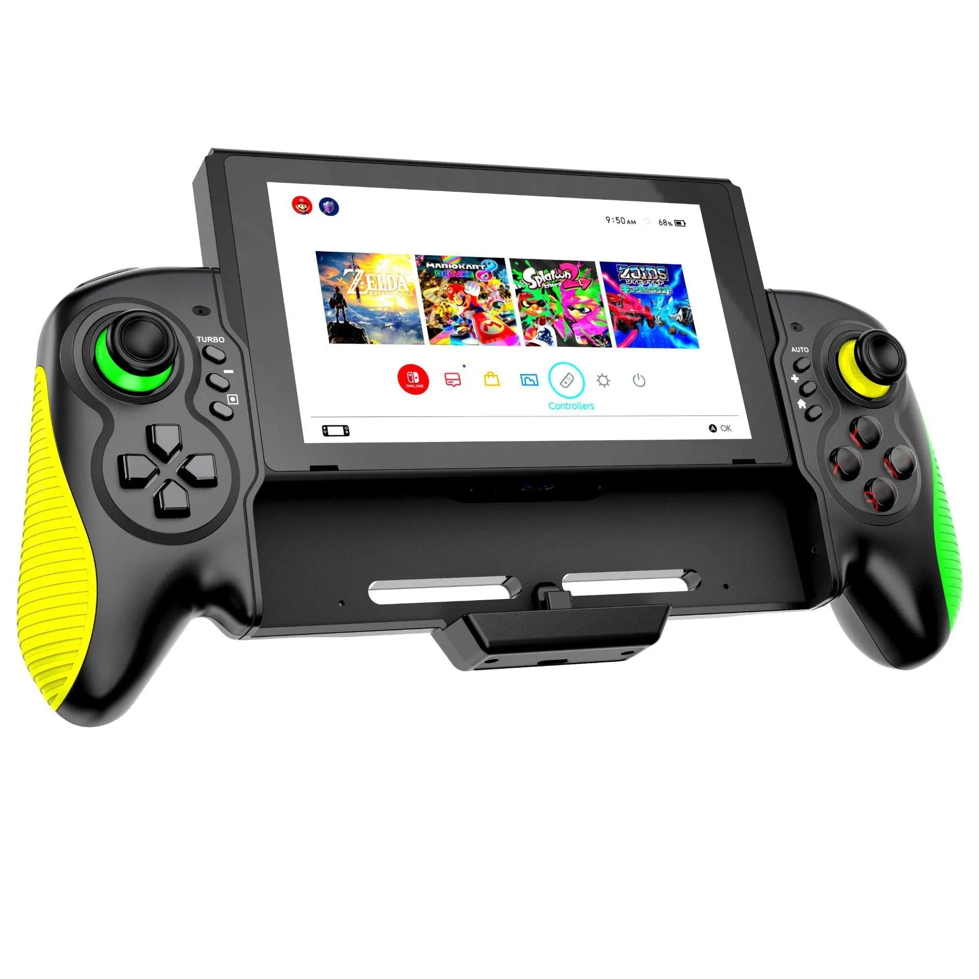 Yellow-green game controller with somatosensory burst function for Nintendo Switch and PC gaming
