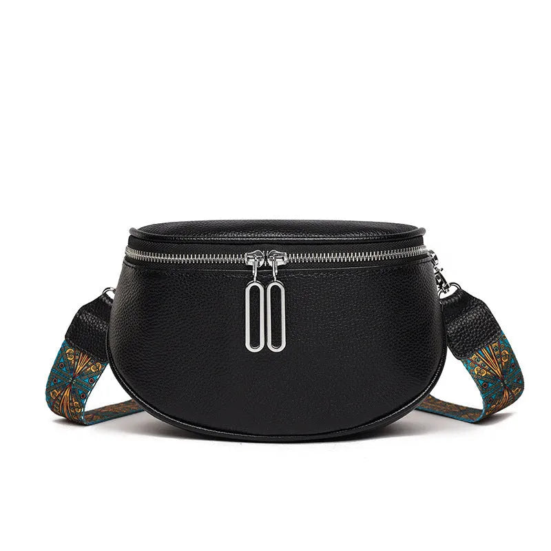 Women's soft PU messenger bag in saddle shape with cross-body strap