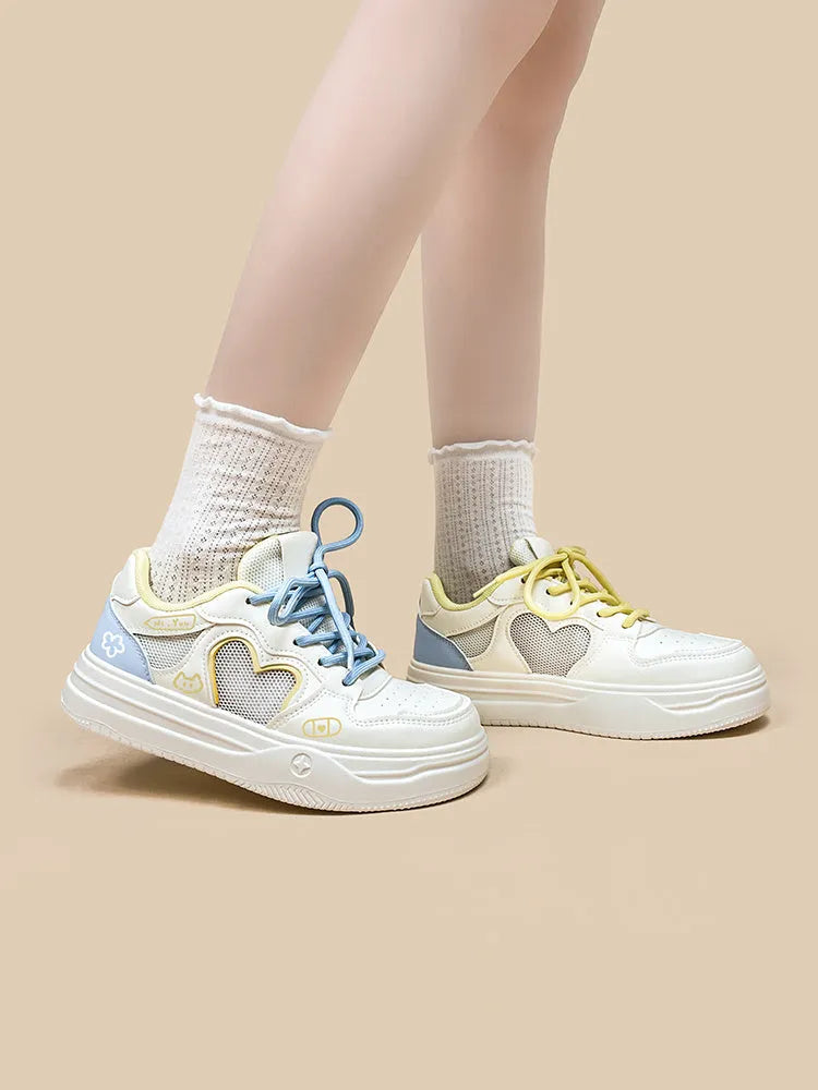 Korean style mesh sneakers in Meow Rabbit Sea Salt Cheese colour with rubber soles