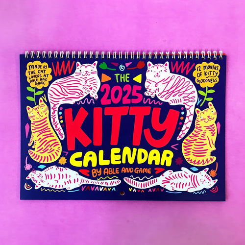 Cat themed wall planner calendar for 2024 or 2025 on a single sheet of paper