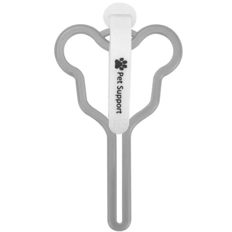 A dog poop bag holder with a fixed clip and adjustable Velcro strap, shown in a random colour.