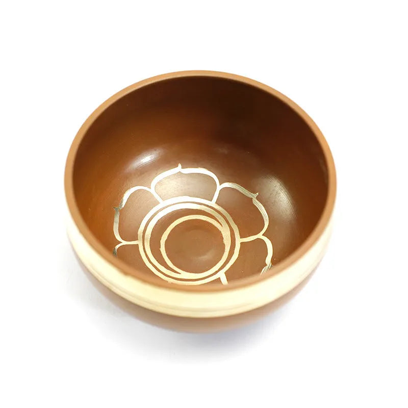 Handmade Himalaya singing bowl in one of seven colours: orange red, green, blue, sky blue, purple, yellow, or red