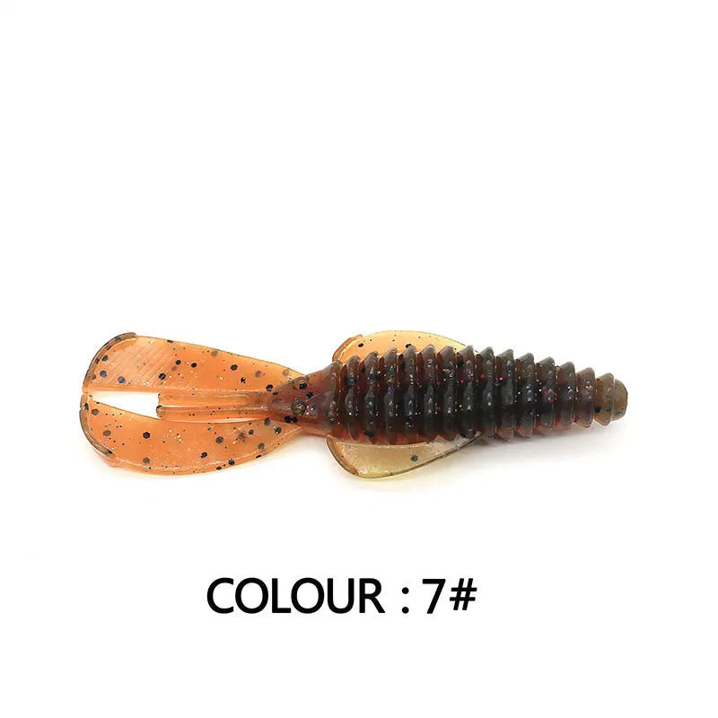 8cm PVC fishing soft bait lure in multiple colour variations against fishing tackle background