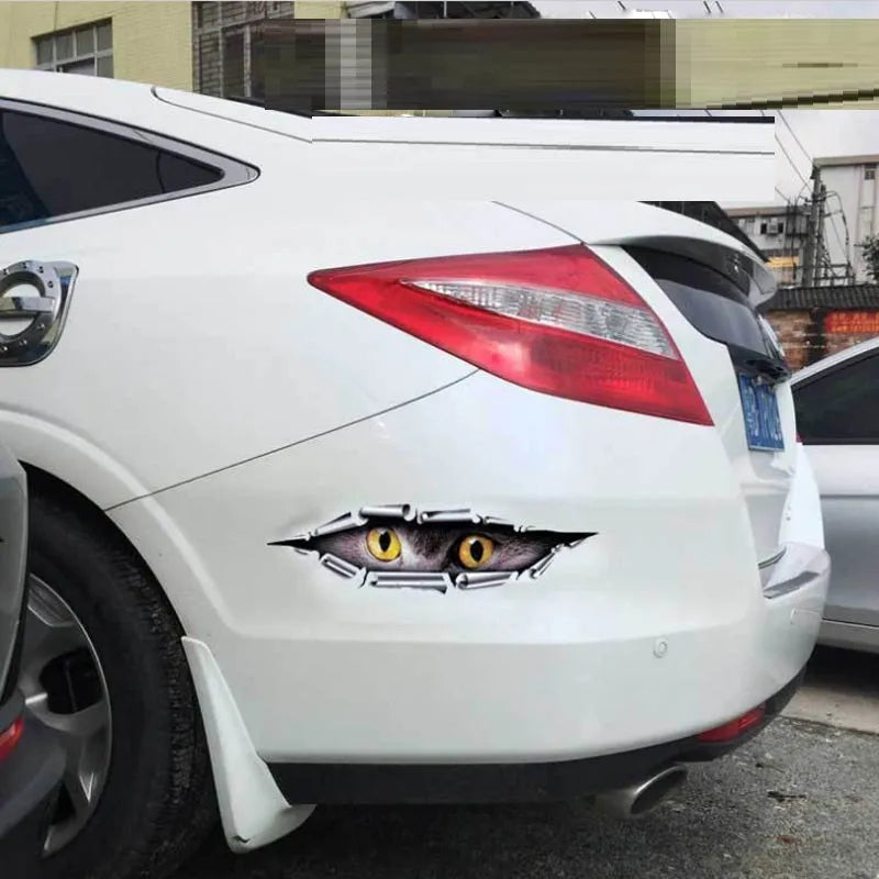 3D Tiger Eye and Eagle Eye car bumper stickers on vehicle door