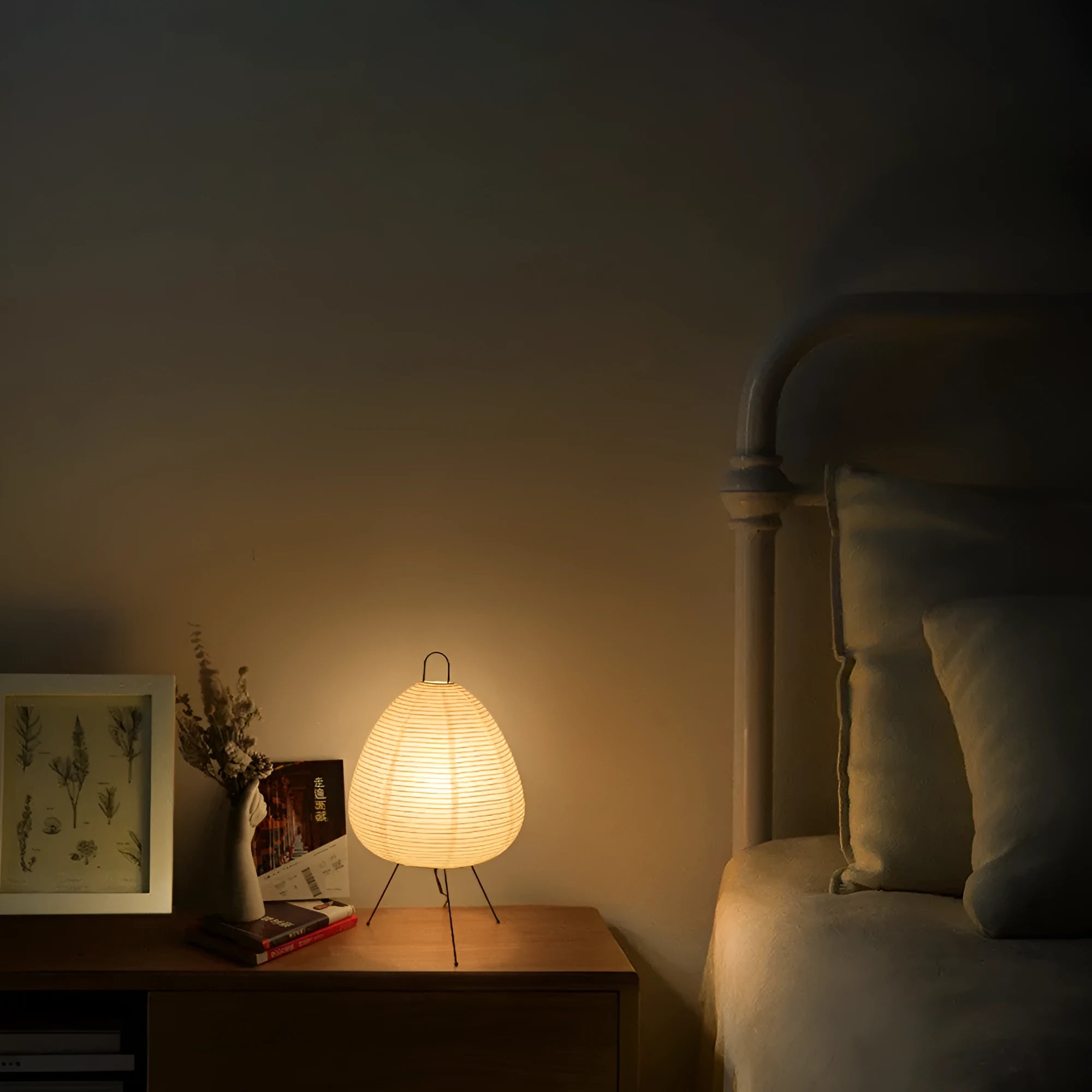 Japanese style rice paper table lamp with handmade shade and aluminium body