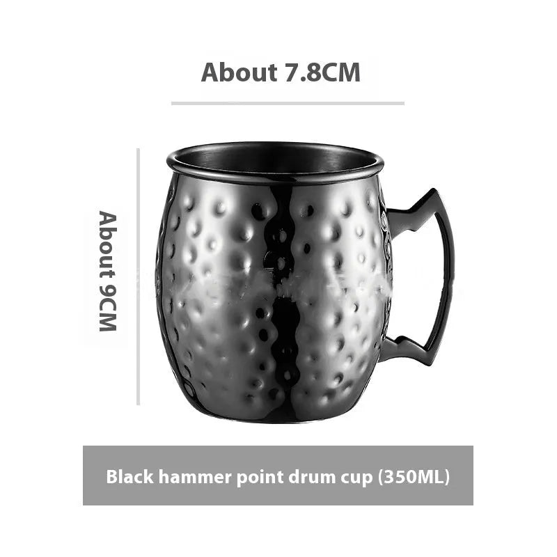 Stainless steel Moscow Mule cup with copper-plated finish in hammered and plain styles.