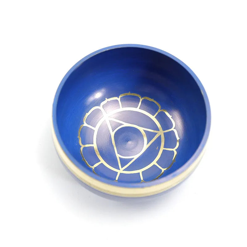 Handmade Himalaya singing bowl in one of seven colours: orange red, green, blue, sky blue, purple, yellow, or red