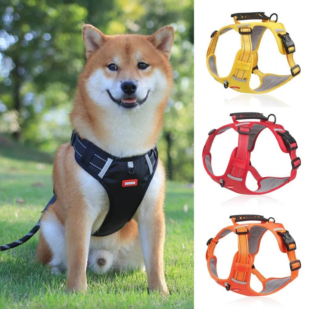 Nylon Oxford cloth no-pull dog harness with reflective strip and adjustable buckles in orange
