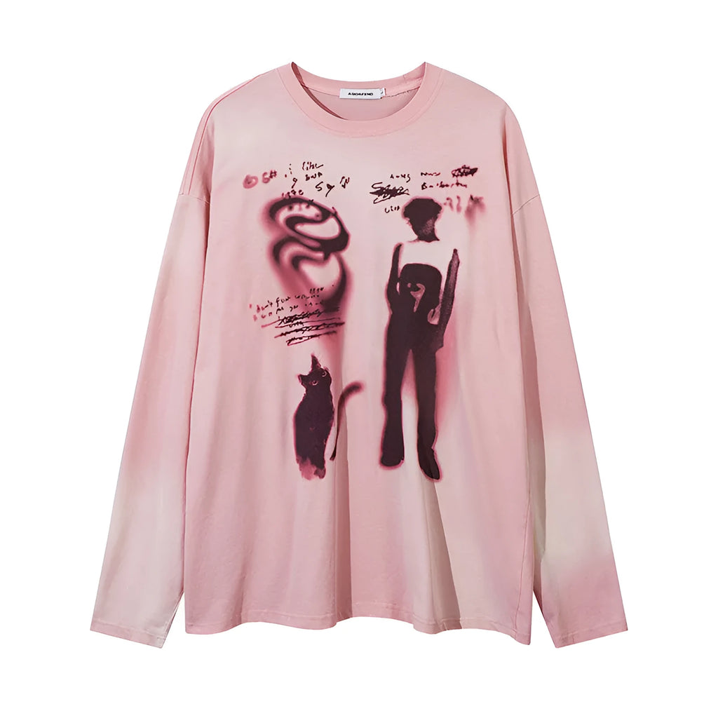 Women's loose casual pullover top in cotton with drop-shoulder sleeves in dark grey colour