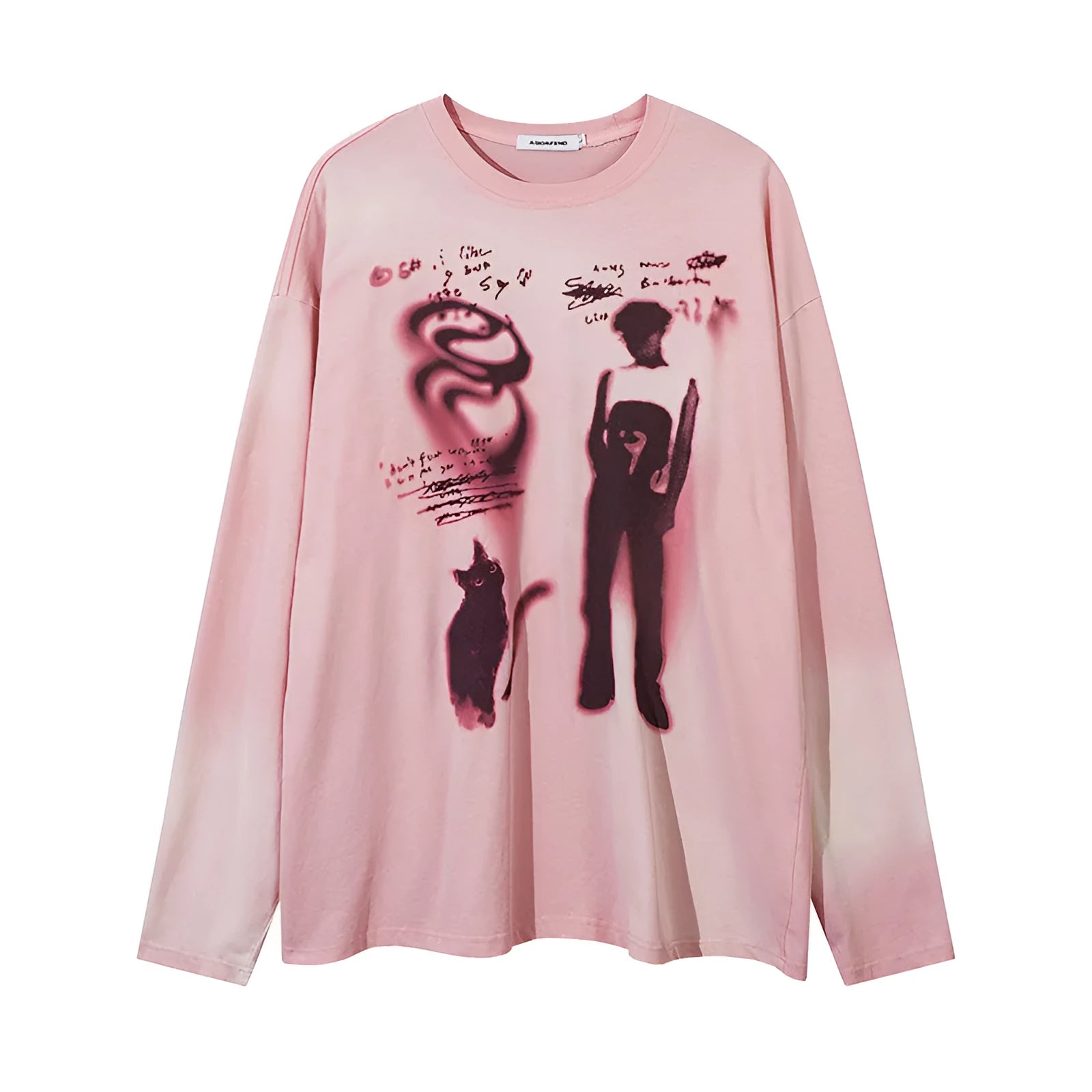 Women's loose casual pullover top in cotton with drop-shoulder sleeves in dark grey colour
