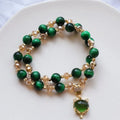 Handmade natural Vanves stone and Tigereye bead bracelet on single or double chain in green or rose red.