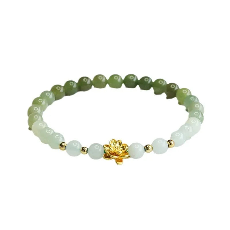 Hand-woven Hetian jade bracelet with clear water gradient colour and flower design