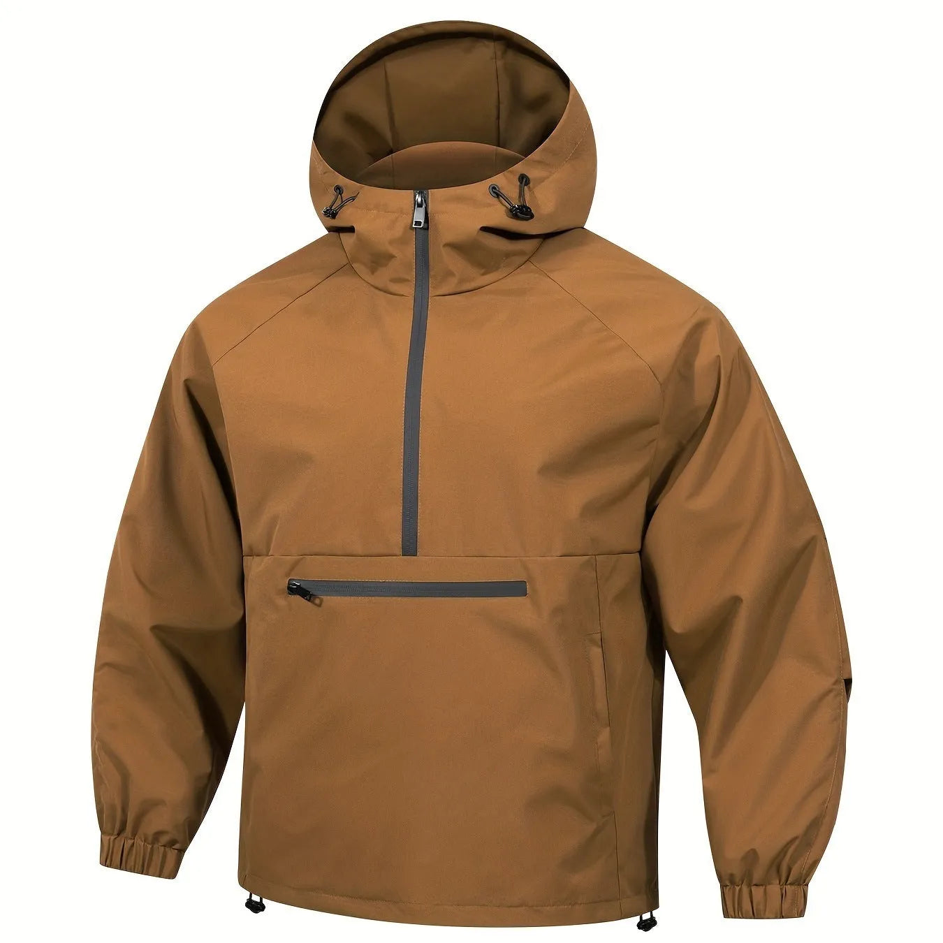 Men's Korean-style corduroy half-zip hooded jacket in light grey colour showing loose fit and hood detail