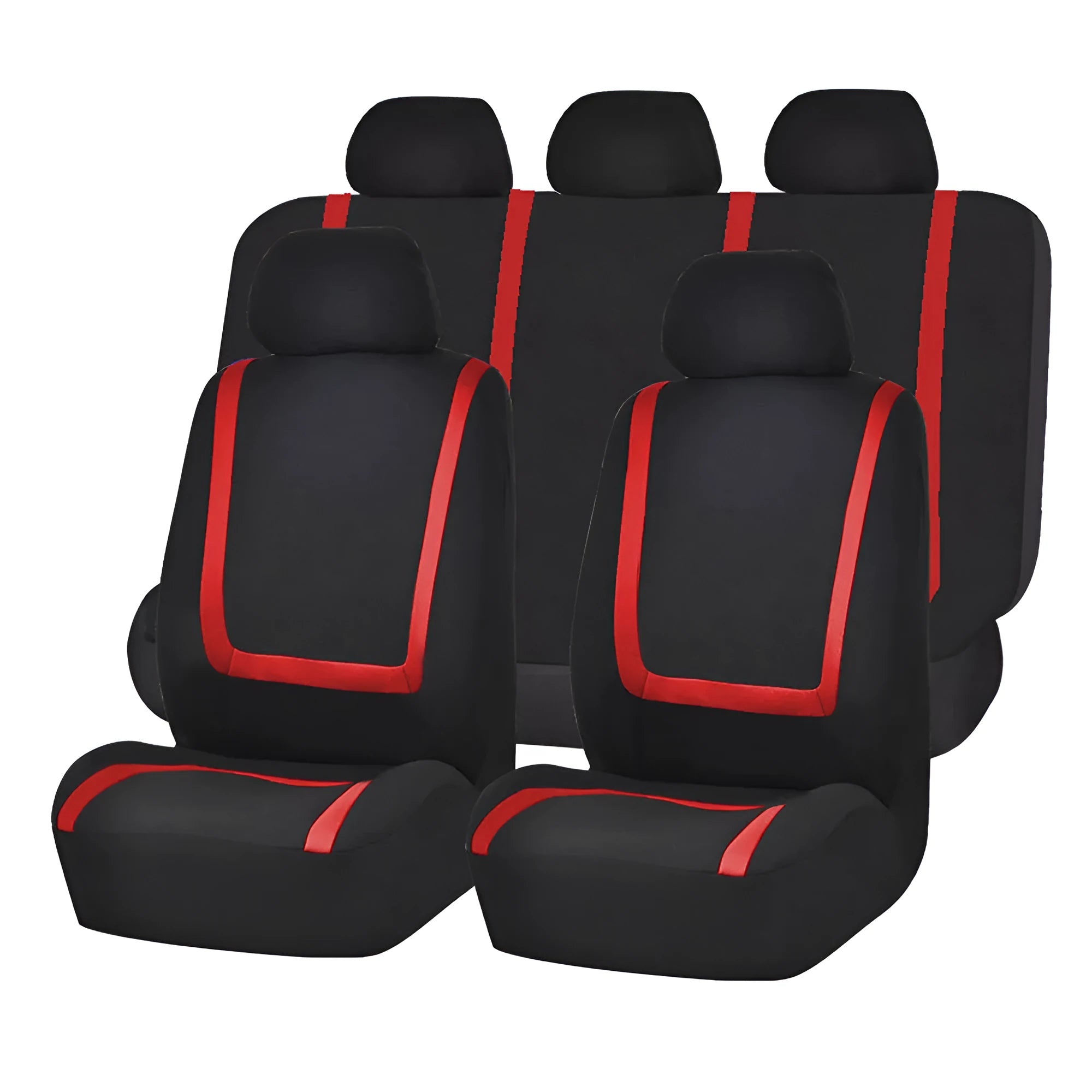 Fully enclosed fabric car seat cover set shown in a two-tone colour on a vehicle seat.