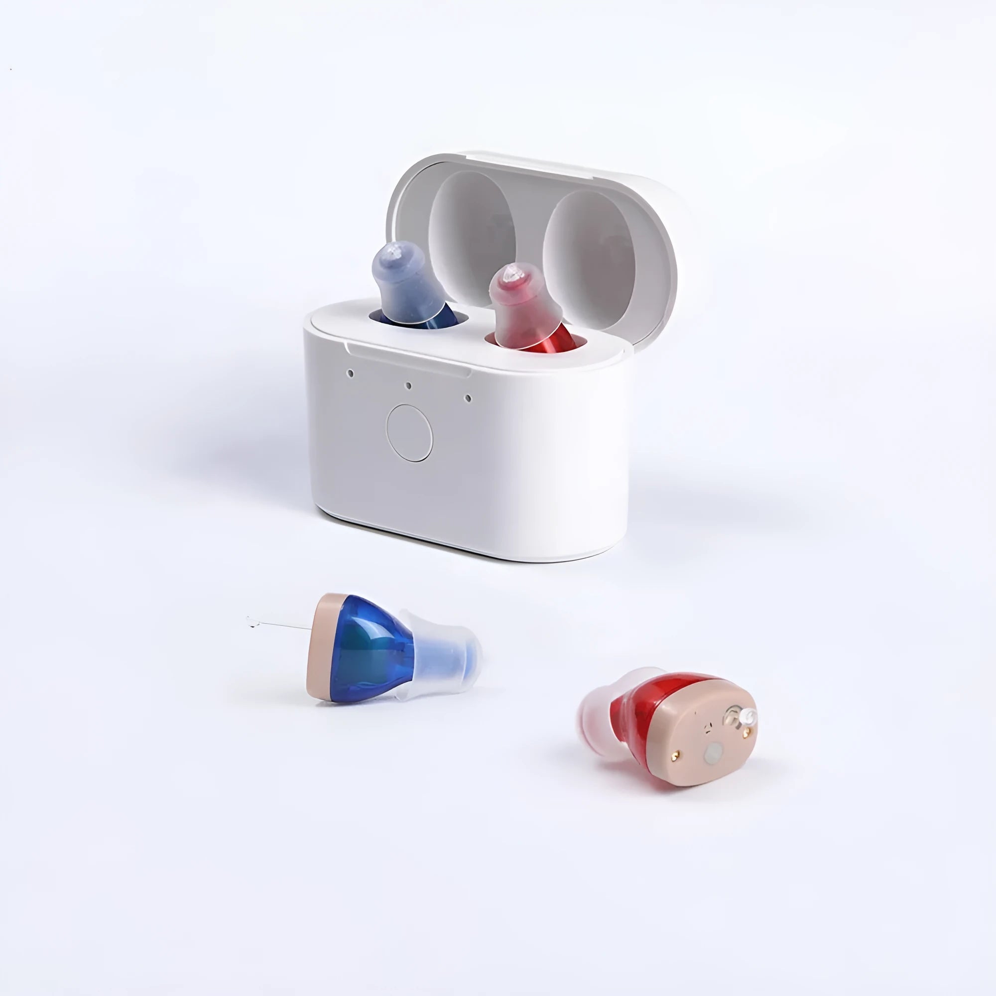 Rechargeable hearing aids with Germany digital chip and noise reduction, available in beige colour