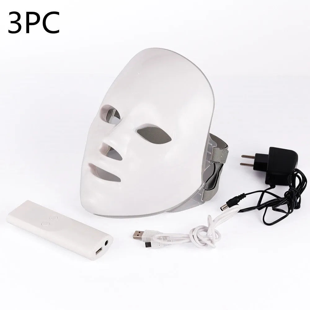 Seven colour LED photon rejuvenation skin mask with 330 lights and ABS construction on a white background
