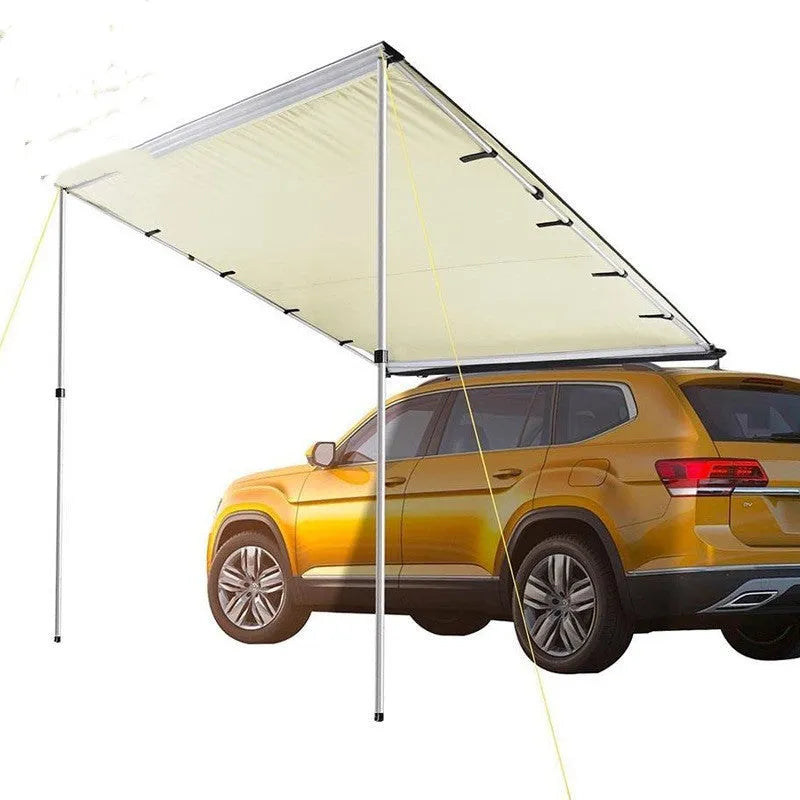 Two bedroom single layer camping tent with aluminium poles and black glue finish setup outdoors