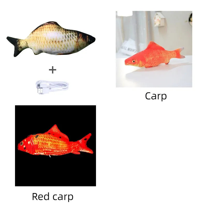 Multicolor USB rechargeable electric jumping fish cat toy measuring 30cm long