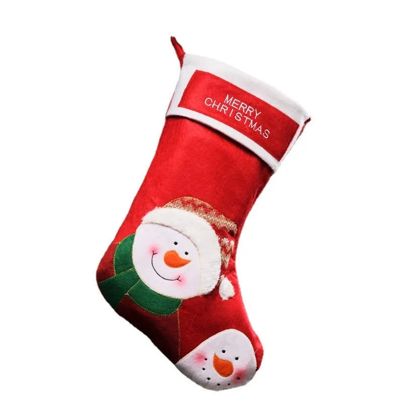 Non-woven fabric Christmas stocking pendant with elk, old man, and snowman festive designs