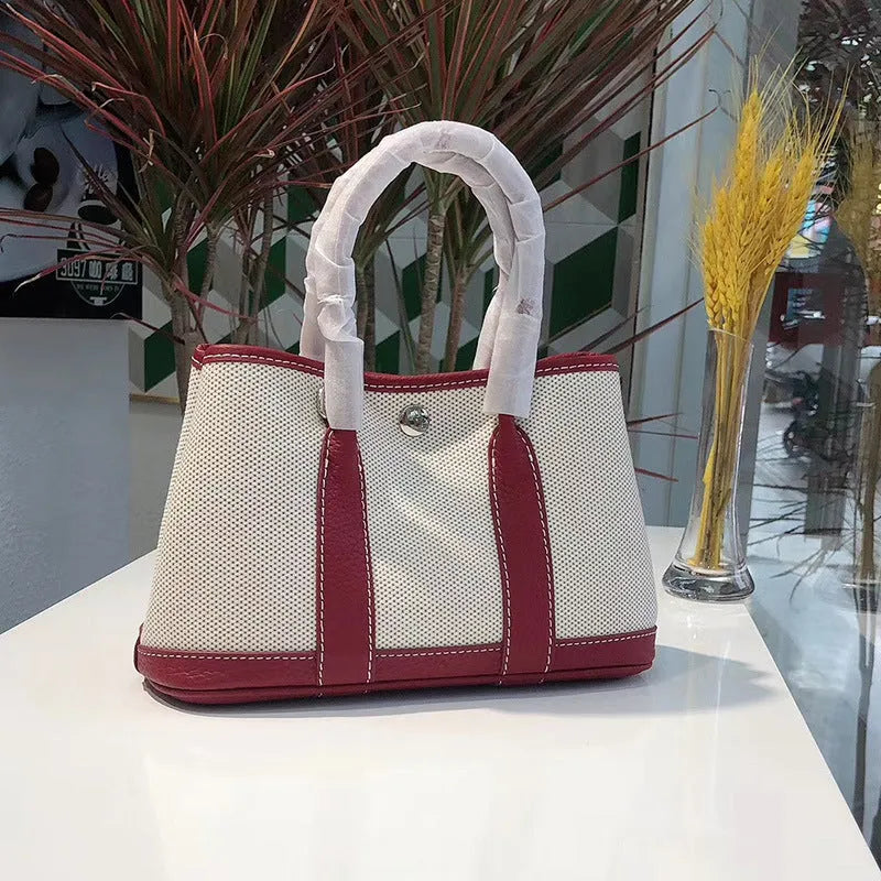 Women's canvas and leather crossbody bucket tote bag in multiple colour options