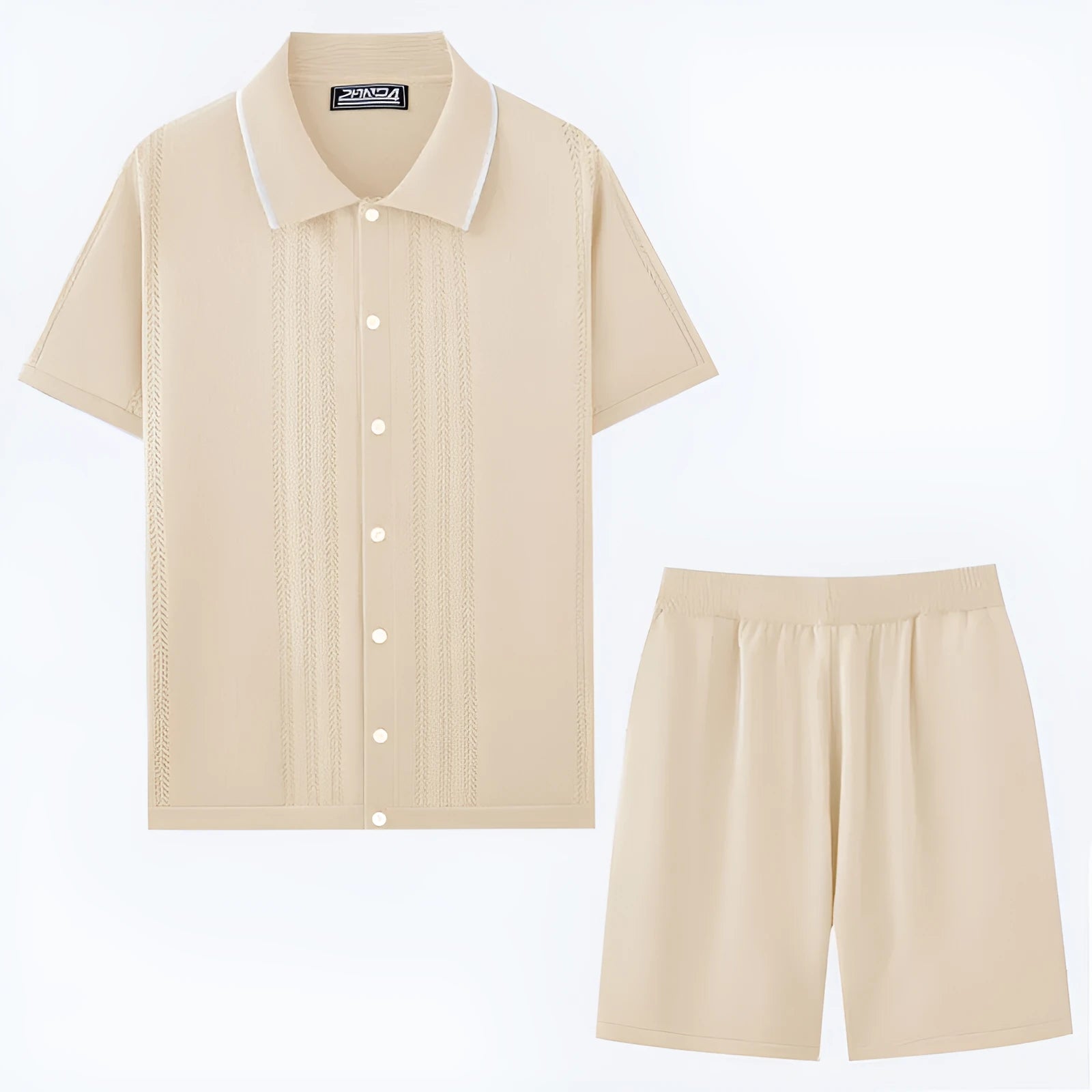 Tencel business casual two-piece set with short sleeve top and shorts in khaki colour