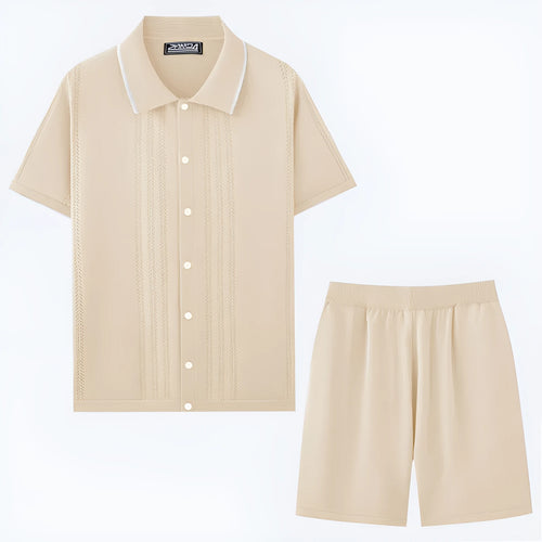 Tencel business casual two-piece set with short sleeve top and shorts in khaki colour
