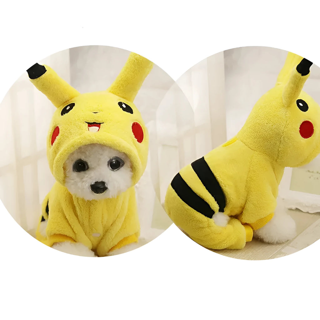 Fleece cat coat with hood in cartoon design for autumn winter indoor wear