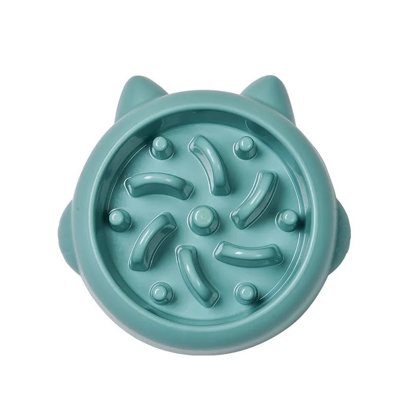 Green PP plastic slow feeder bowl for dogs with bone-shaped obstacles inside