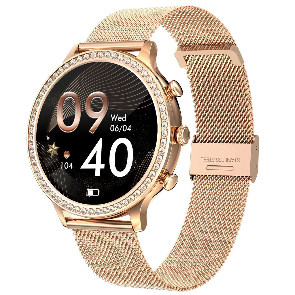 Women's bluetooth smart silicone watch with aluminium alloy case and gold shell powder colour