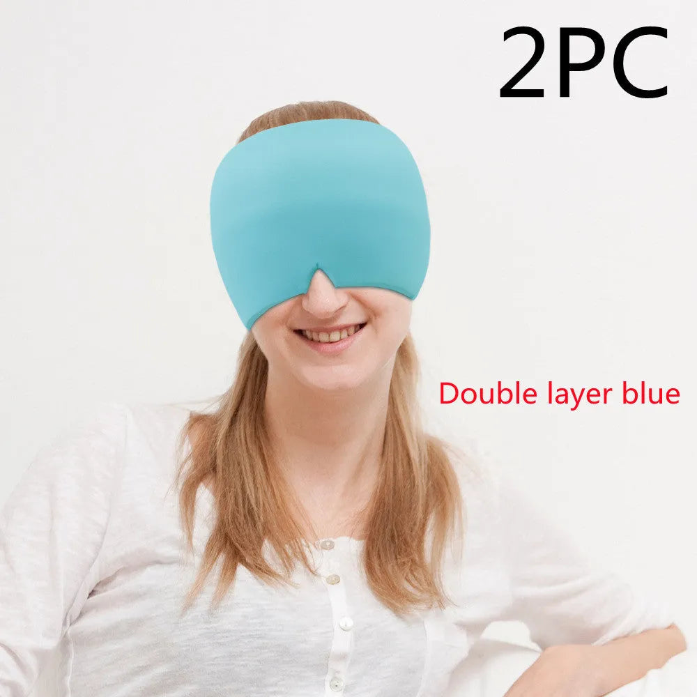Black elastic cloth gel eye mask for headache relief measuring 22cm by 17cm