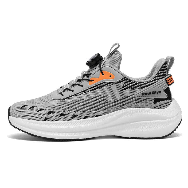 Men's white green rotating buckle Fly-kit mesh sports running shoes with TPU popcorn sole