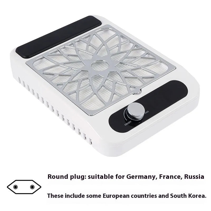 White Q2 nail dust collector with adjustable speed dial and filter net for nail salon