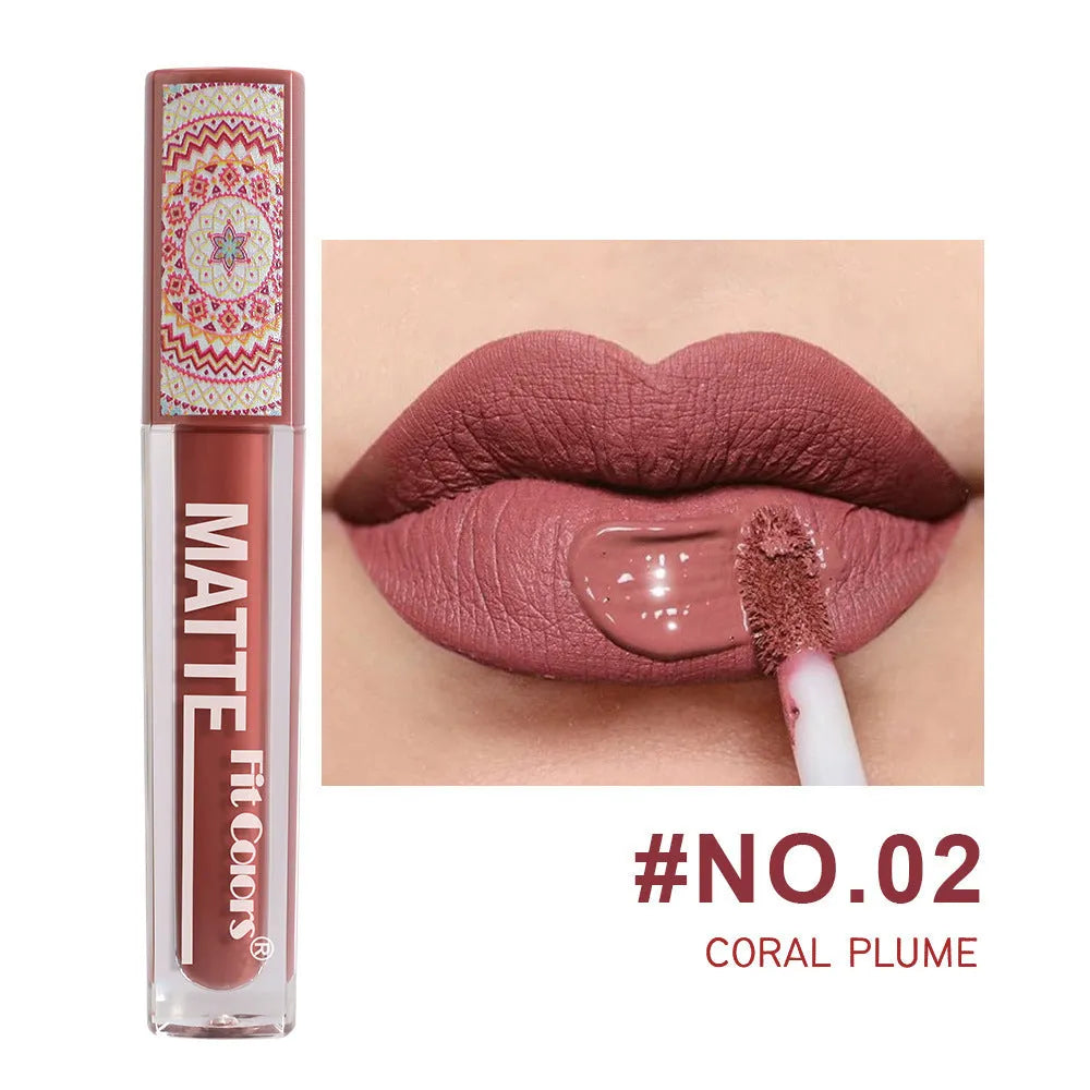 Bohemian style lip lacquer matte no stain on cup velvet lipstick in kaleidoscope gloss tube