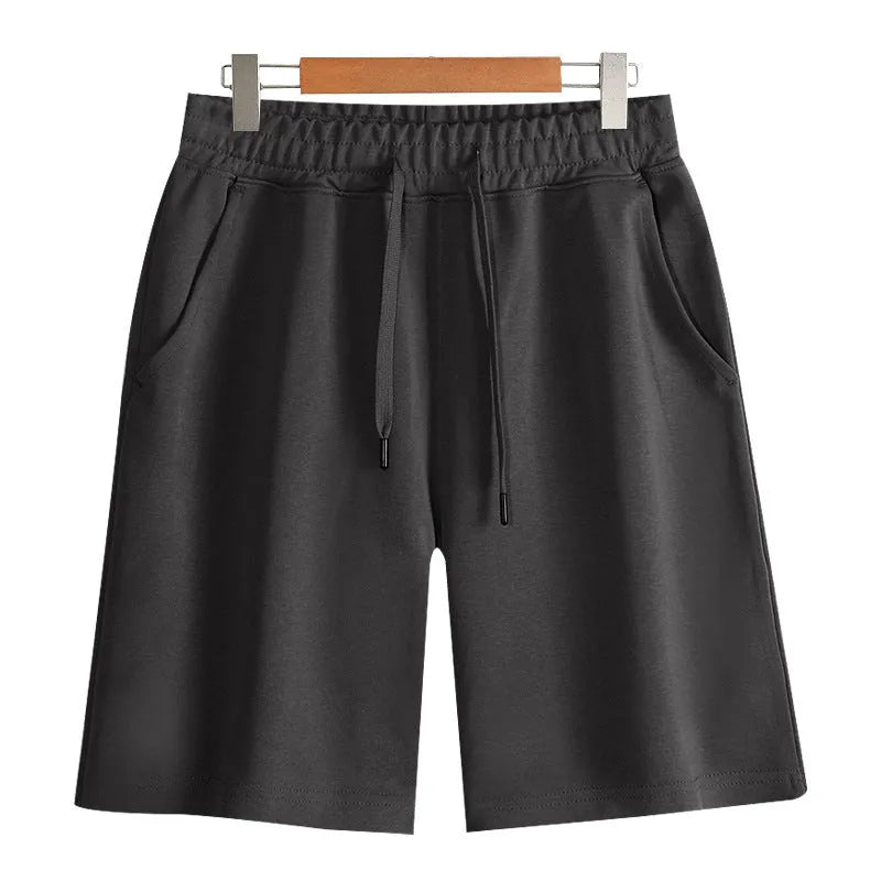 Men's cotton straight leg sports shorts in light grey with elastic waistband