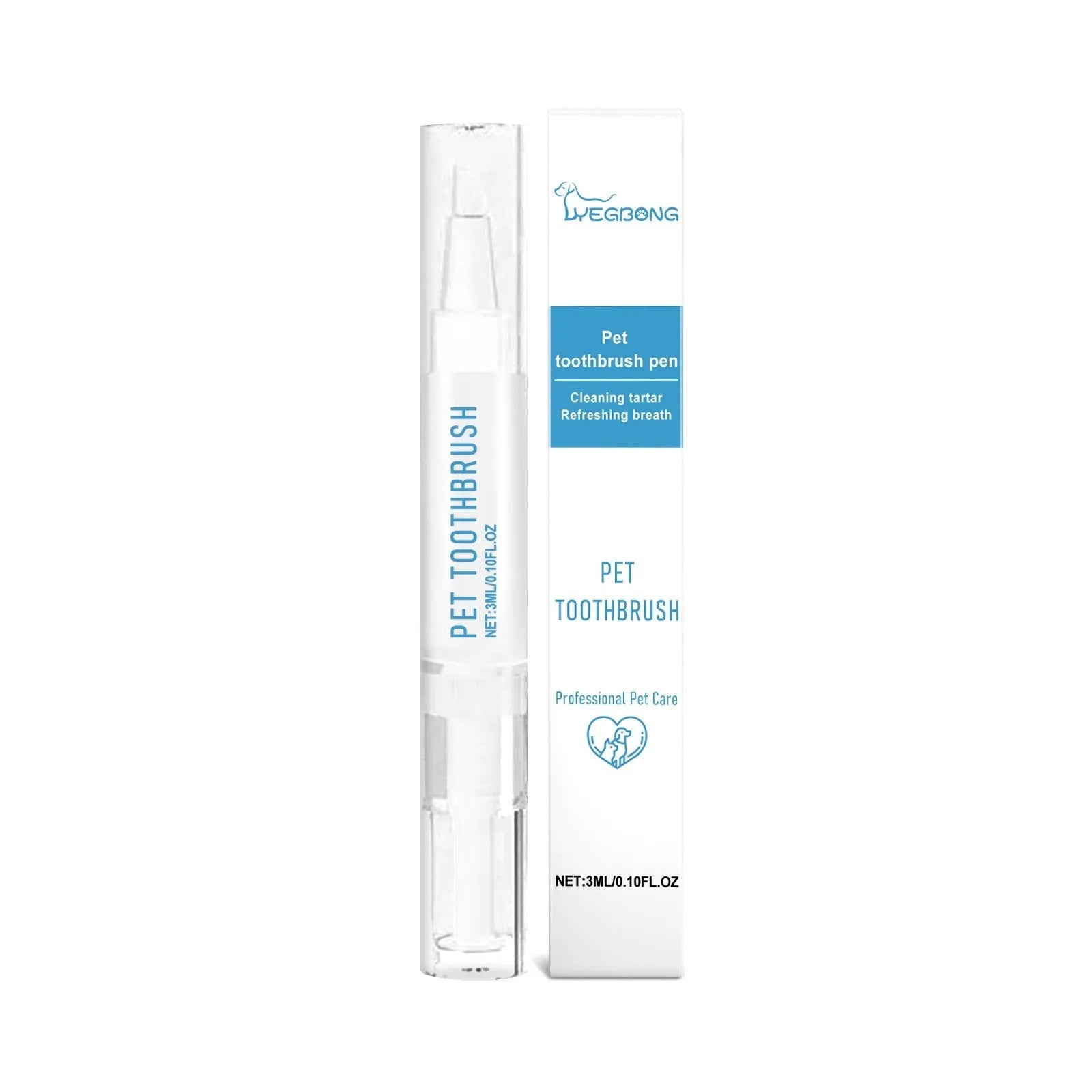 Pet toothbrush pen with integrated soft brush and 3ml cleaning gel for cat and dog dental care