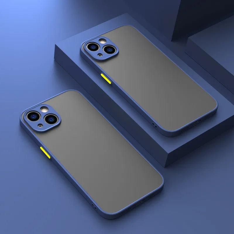 Fine hole skin-sensing iPhone case with frosted hard plastic back cover showing full lens protection