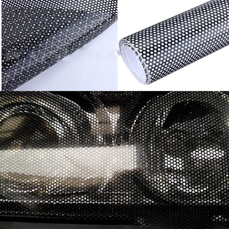 Perforated automotive colour changing film roll with mesh pattern measuring 30cm wide