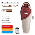 Goose down mummy sleeping bag for adults in Snowbird colour with storage bag