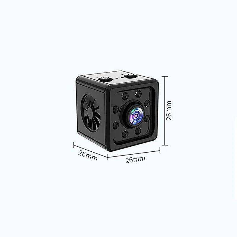 Black cubic K13 intelligent sports HD camera with network function on its supplied mounting bracket.