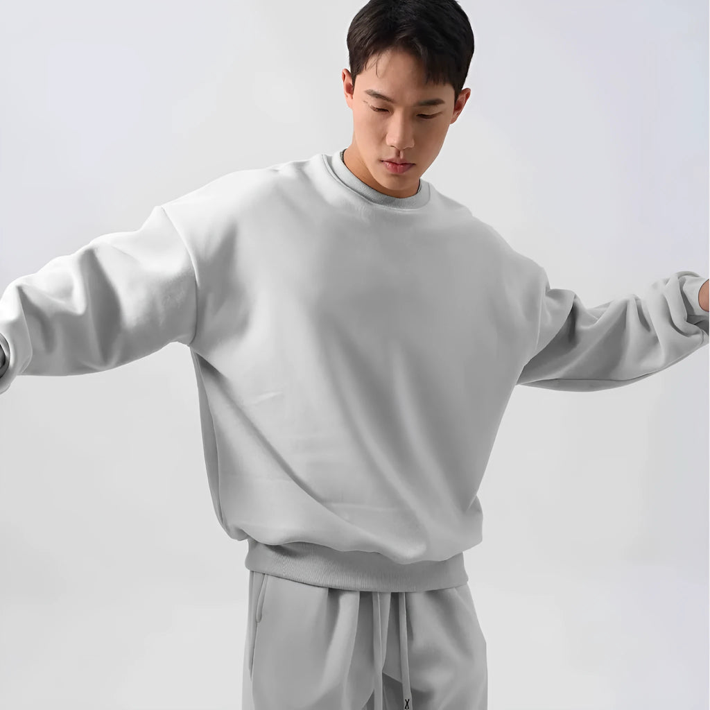 Men's polar fleece sports suit set with crew neck coat and padded trousers in double-sided shake design