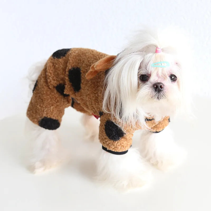 Polka dot elk couple print pet clothing for dogs and cats in skirt-style and four-legged designs