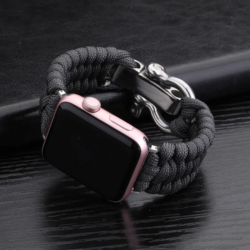 Nylon woven steel buckle strap for Apple Watch, black with connector, fits 38/40mm