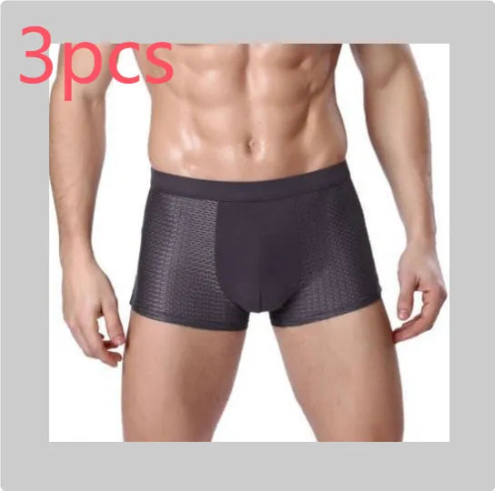 Men's solid colour modal boxer briefs with U-convex pouch design and mesh panel.