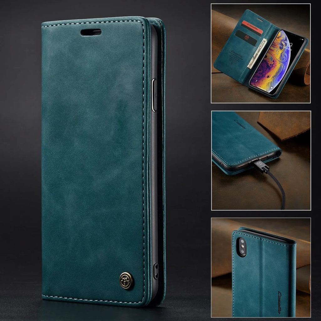 Black imitation leather magnetic flip phone case with card slot and invisible bracket for iPhone 14 Pro Max